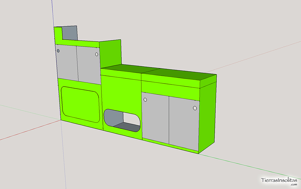 diseño mueble furgoneta camper sketchup