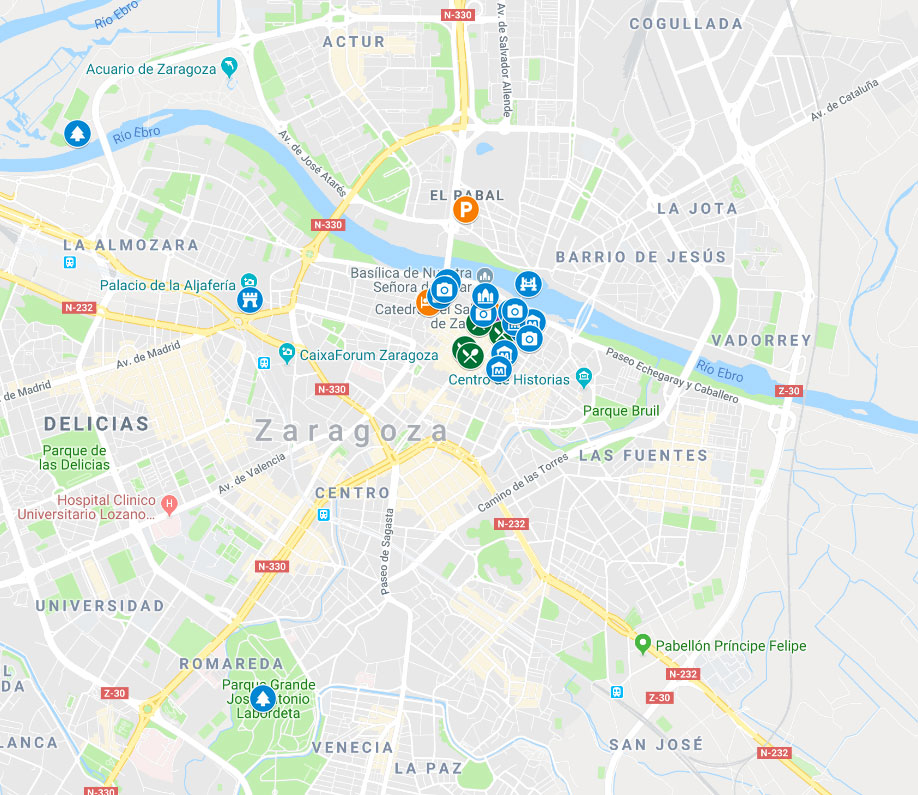 mapa qué ver en zaragoza con niños