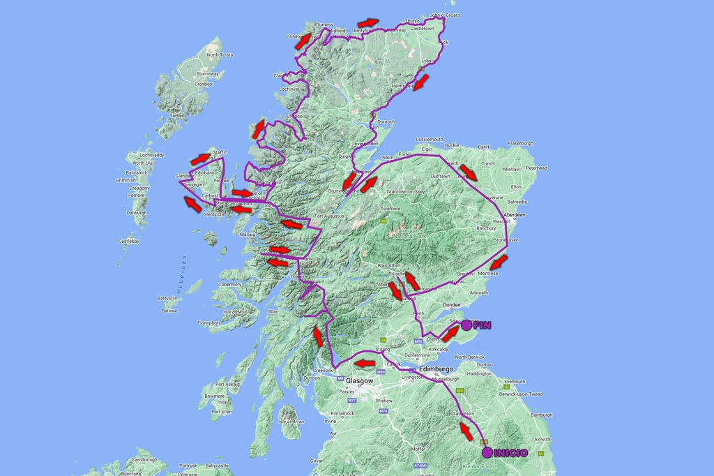 mapa ruta escocia en autocaravana camper